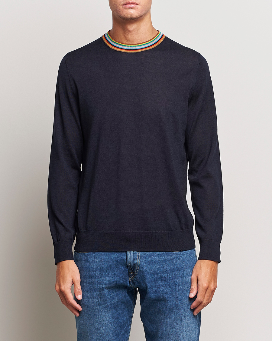 Hombres | Jerséis y prendas de punto | Paul Smith | Wool/Silk Knitted Crew Neck Navy