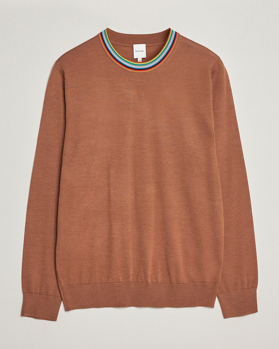 Hombres | Jerséis y prendas de punto | Paul Smith | Wool/Silk Knitted Crew Neck Brown