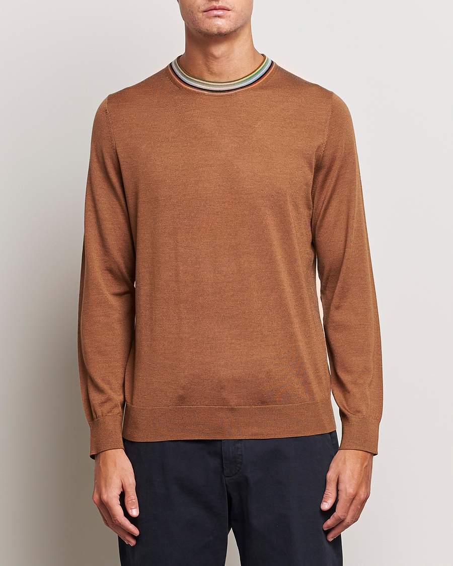 Hombres | Jerséis y prendas de punto | Paul Smith | Wool/Silk Knitted Crew Neck Brown