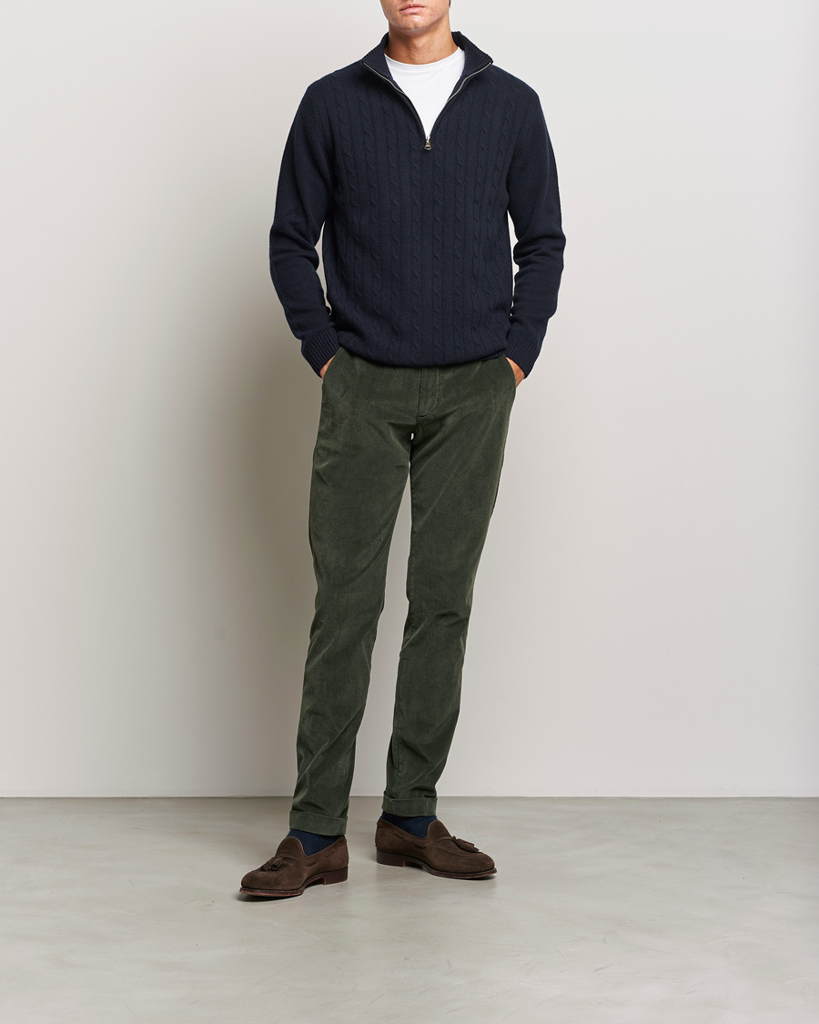 Hombres | Pantalones | Briglia 1949 | Slim Fit Corduroy Trousers Dark Green
