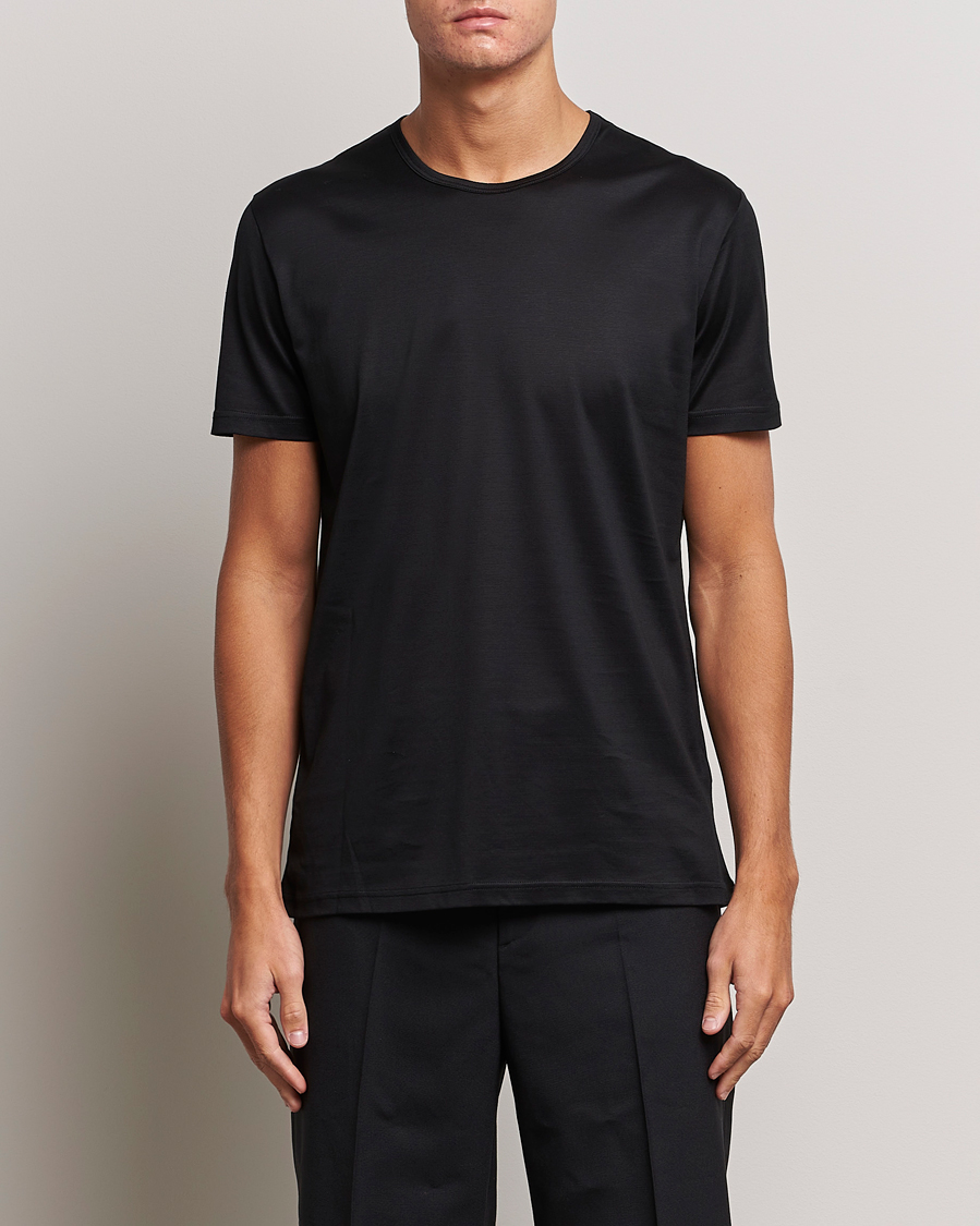 Hombres | Italian Department | Zegna | Filoscozia Pure Cotton Round Neck T-Shirt Black