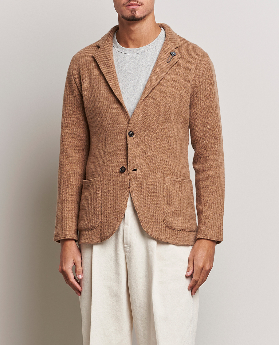 Hombres | Blazers | Lardini | Knitted Cashmere Blazer Beige