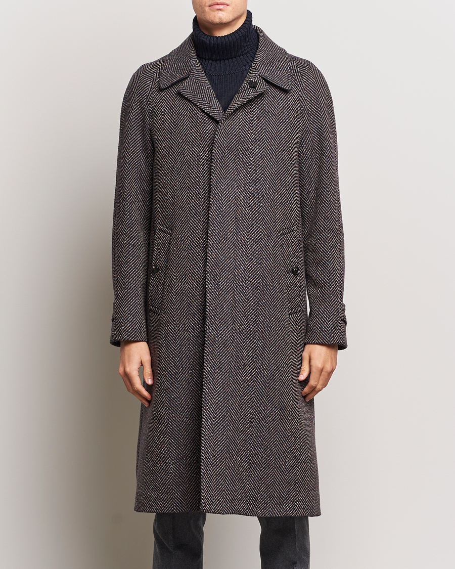 Hombres | Abrigos y chaquetas | Lardini | Wool/Cashmere Herringbone Raglan Coat Navy/Brown