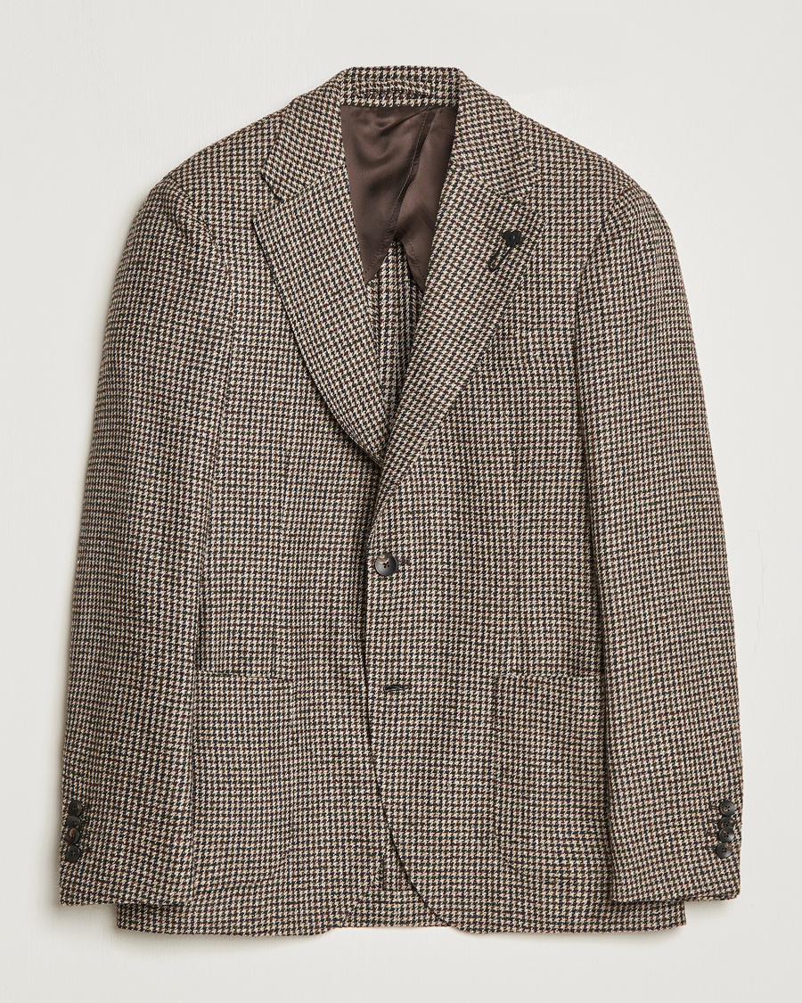 Hombres | Blazers | Lardini | Wool/Silk/Cashmere Houndstooth Blazer Beige/Green