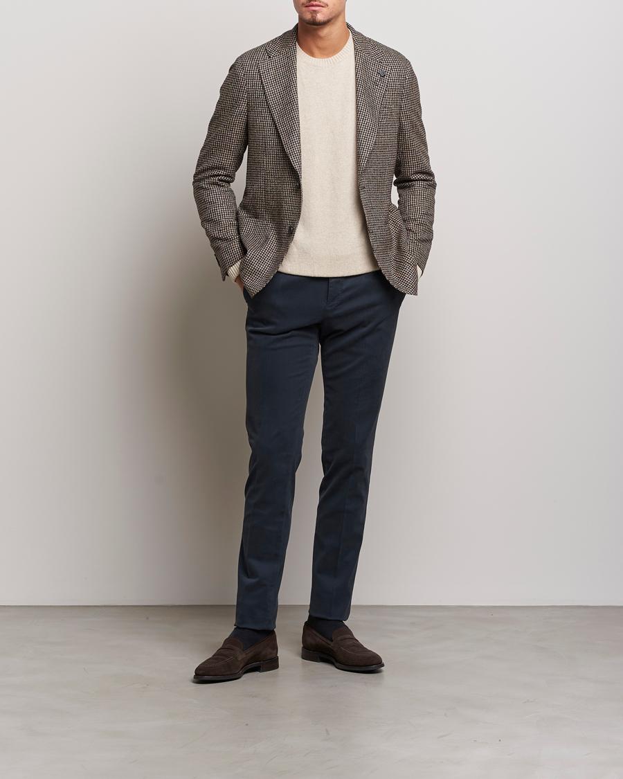 Hombres | Blazers | Lardini | Wool/Silk/Cashmere Houndstooth Blazer Beige/Green