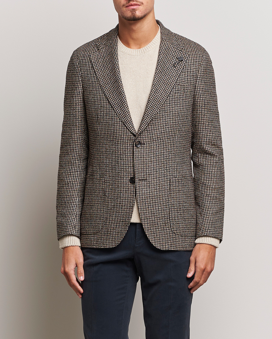 Hombres | Blazers | Lardini | Wool/Silk/Cashmere Houndstooth Blazer Beige/Green