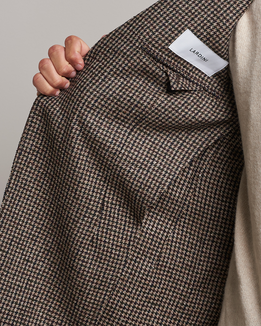 Hombres | Blazers | Lardini | Wool/Silk/Cashmere Houndstooth Blazer Beige/Green