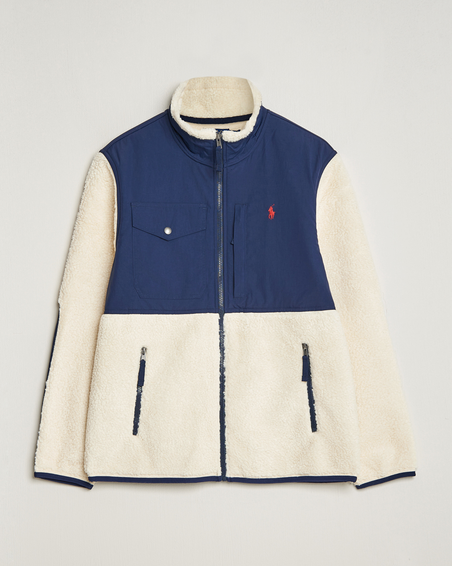 Hombres | Jerséis y prendas de punto | Polo Ralph Lauren | Bonded Sherpa Full Zip Sweater Cream/Newport Navy