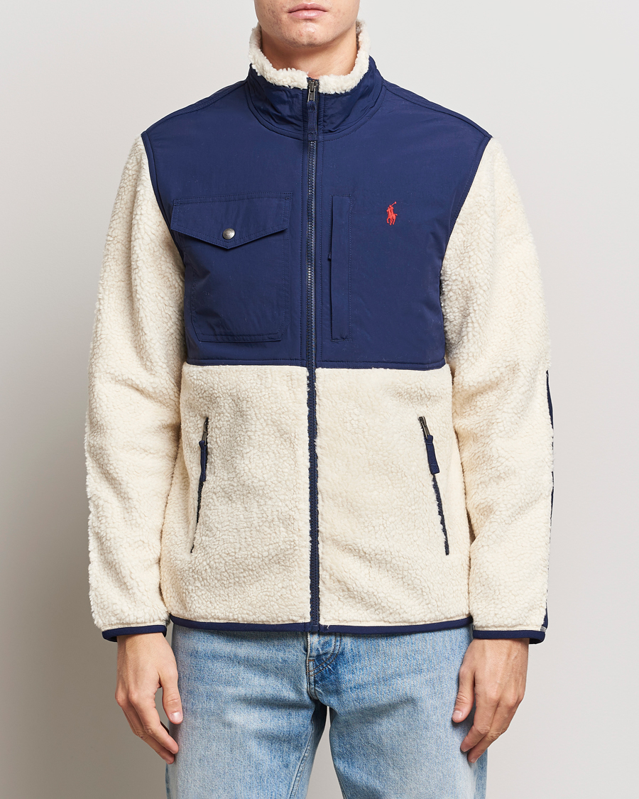 Hombres | Jerséis y prendas de punto | Polo Ralph Lauren | Bonded Sherpa Full Zip Sweater Cream/Newport Navy