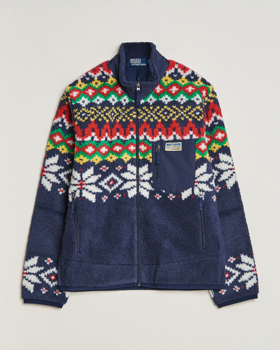 Hombres | Jerséis y prendas de punto | Polo Ralph Lauren | Bonded Hi-Pile Snowflake Fairisle Full Zip Navy