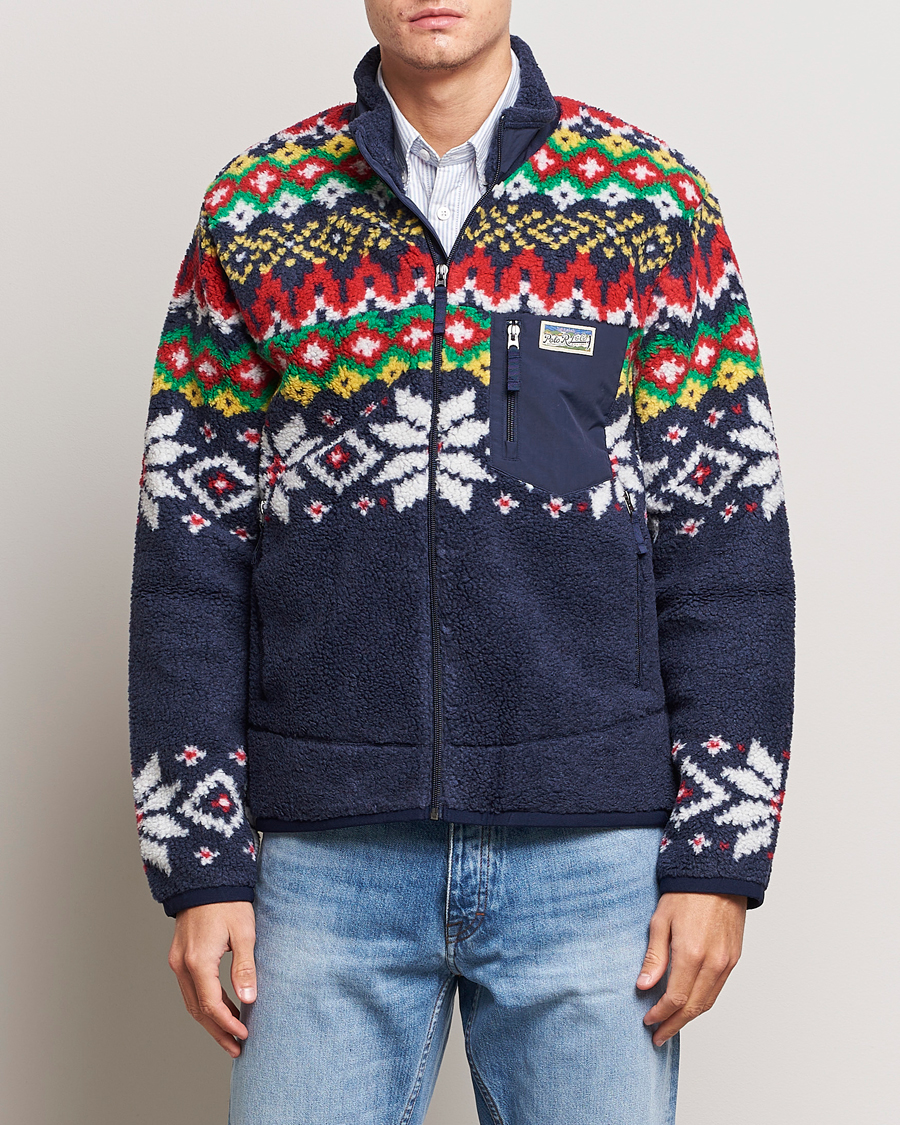 Hombres | Jerséis y prendas de punto | Polo Ralph Lauren | Bonded Hi-Pile Snowflake Fairisle Full Zip Navy