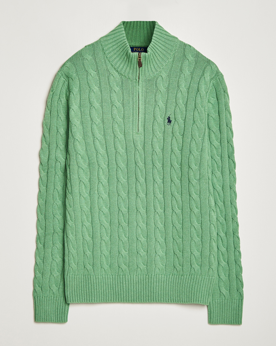 Hombres | Jerséis y prendas de punto | Polo Ralph Lauren | Cotton Cable Half Zip Sweater Field Green Heather