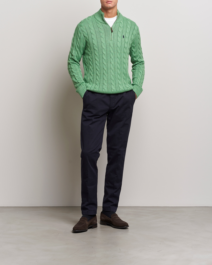 Hombres | Jerséis y prendas de punto | Polo Ralph Lauren | Cotton Cable Half Zip Sweater Field Green Heather
