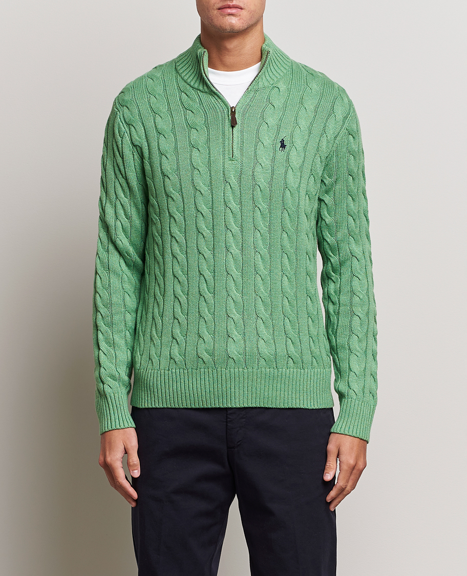Hombres | Jerséis y prendas de punto | Polo Ralph Lauren | Cotton Cable Half Zip Sweater Field Green Heather