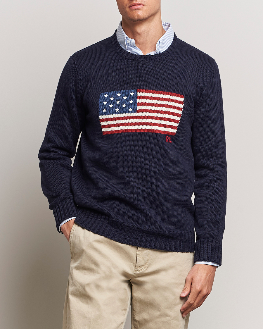 Polo Ralph Lauren Cotton Knitted Flag Sweater Hunter Navy en