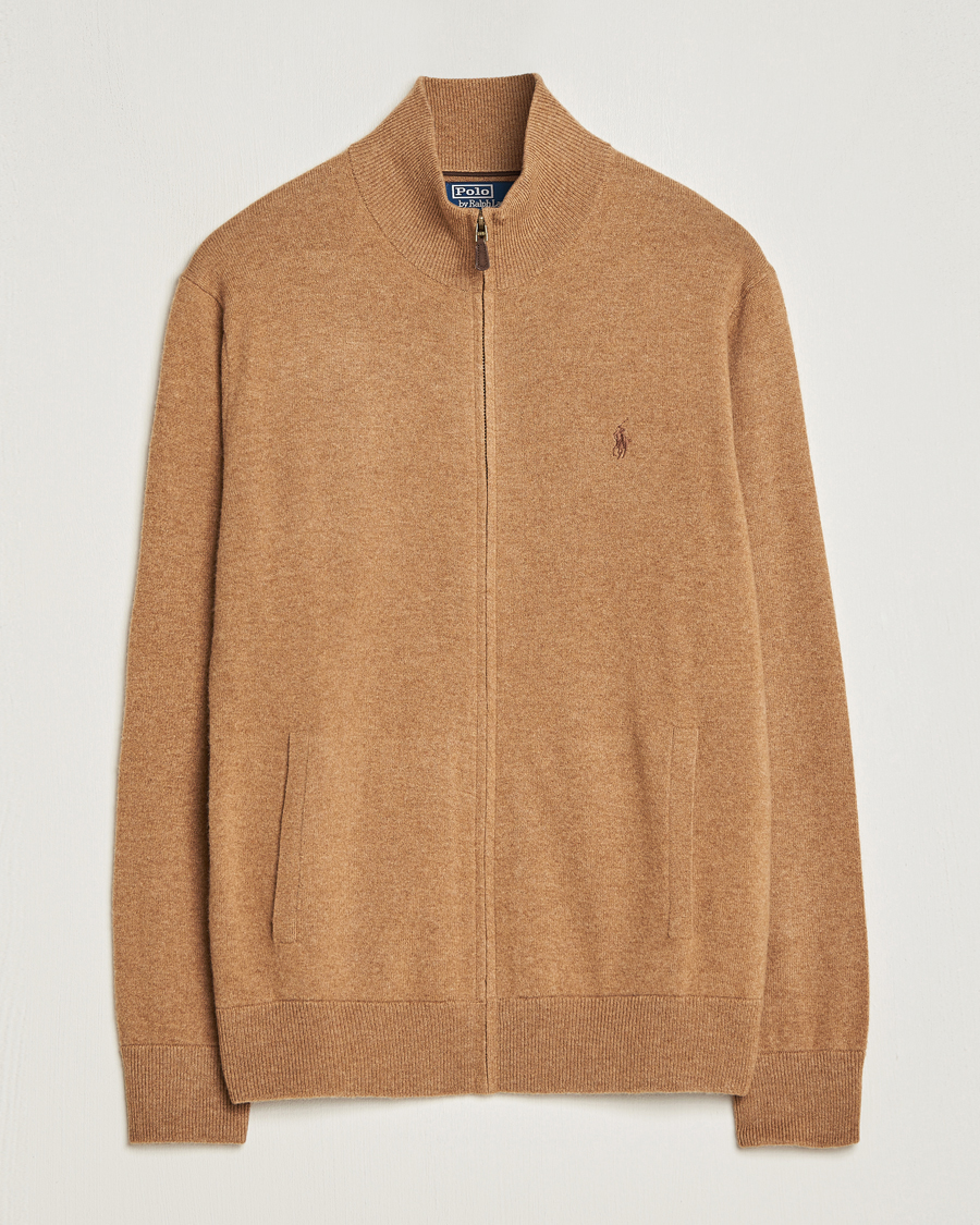 Hombres | Jerséis y prendas de punto | Polo Ralph Lauren | Merino Knitted Full Zip Sweater Latte Brown Heather