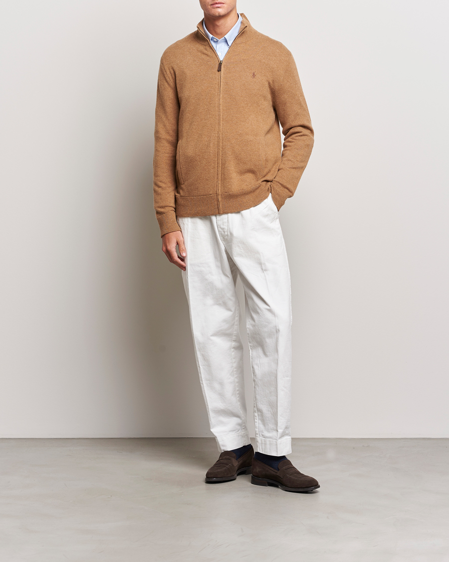 Hombres | Jerséis y prendas de punto | Polo Ralph Lauren | Merino Knitted Full Zip Sweater Latte Brown Heather