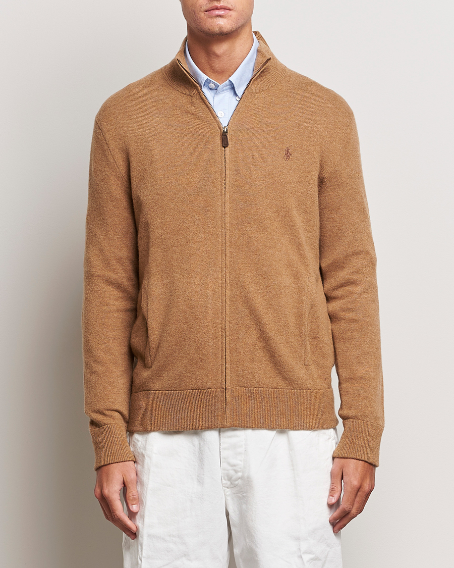 Hombres | Jerséis y prendas de punto | Polo Ralph Lauren | Merino Knitted Full Zip Sweater Latte Brown Heather