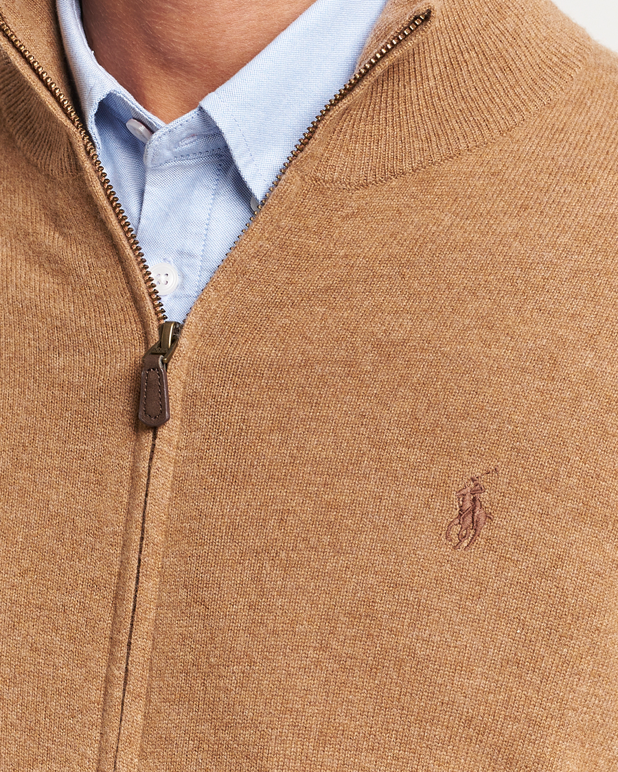 Hombres | Jerséis y prendas de punto | Polo Ralph Lauren | Merino Knitted Full Zip Sweater Latte Brown Heather