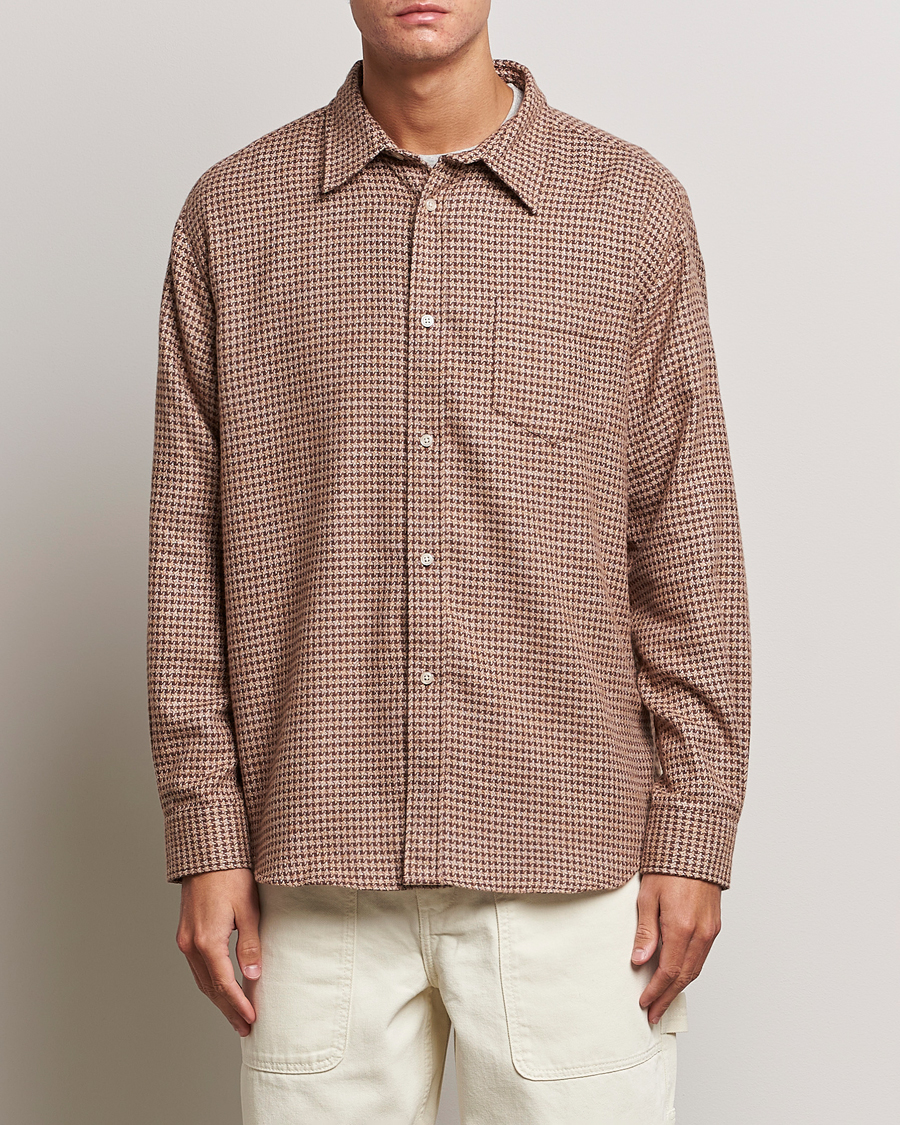 Hombres | Camisas | Palmes | Cyrus Houndstooth Cotton Shirt Brown
