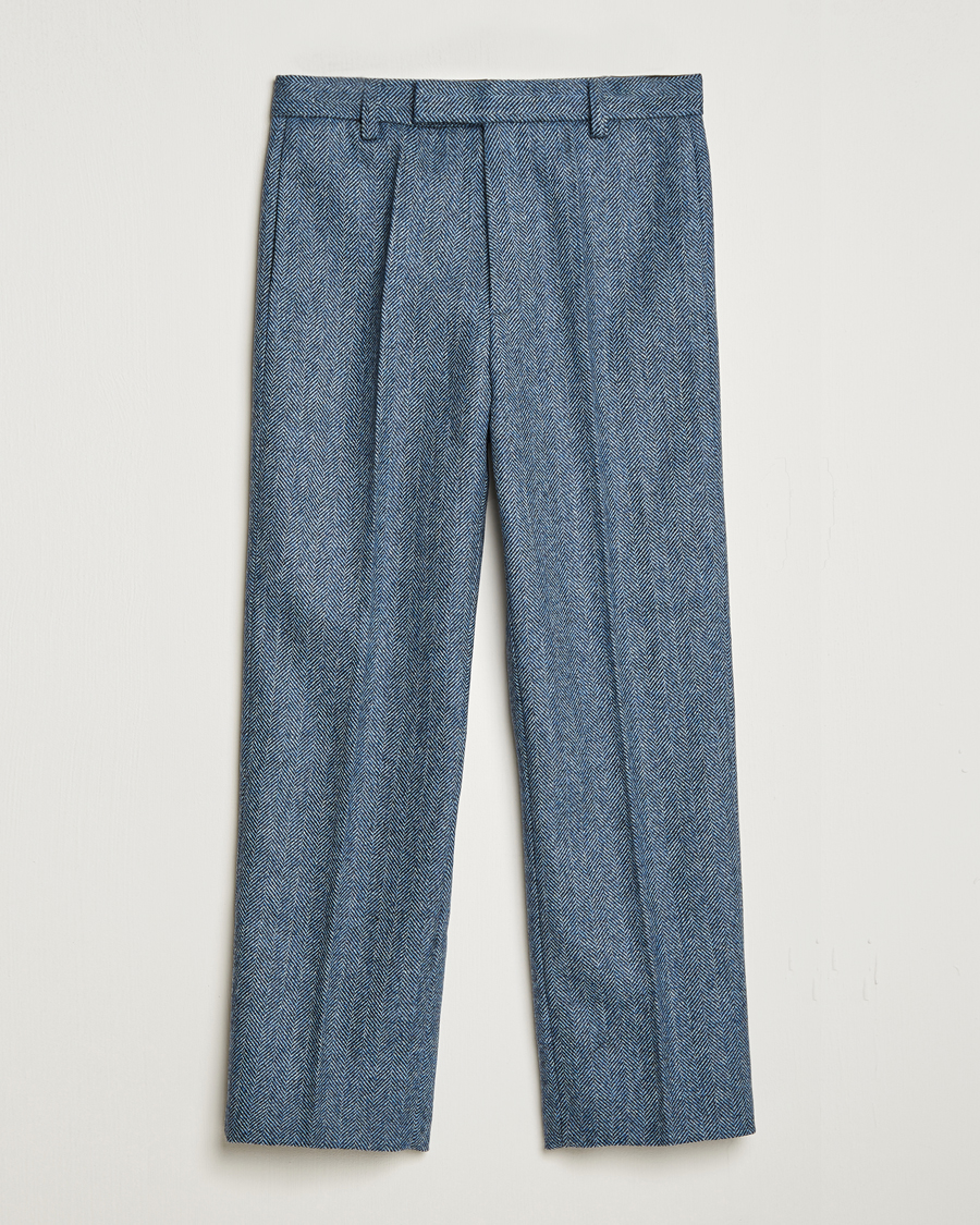 Hombres | Pantalones | Palmes | Pleated Wool Trousers Navy Herringbone