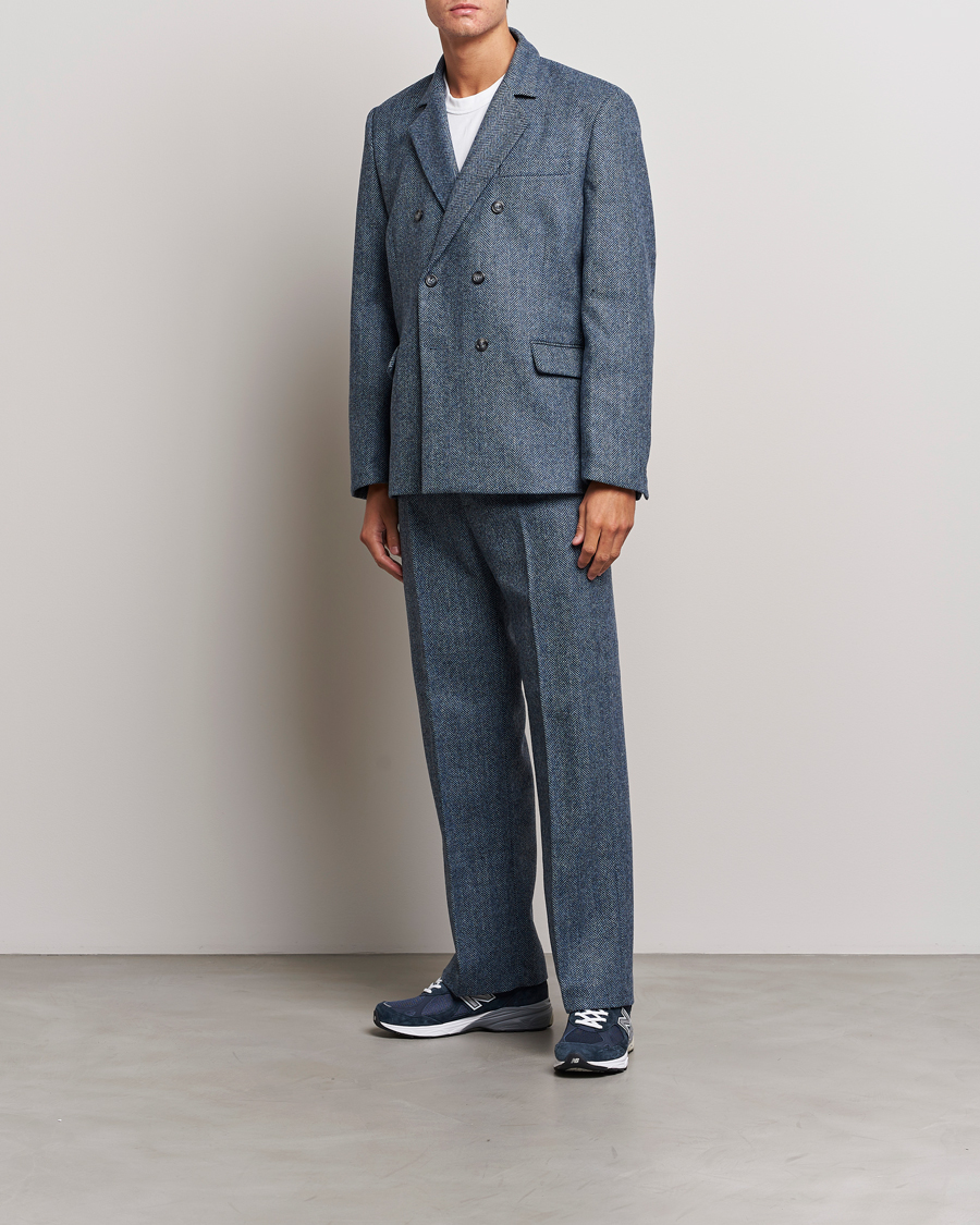 Hombres | Pantalones | Palmes | Pleated Wool Trousers Navy Herringbone