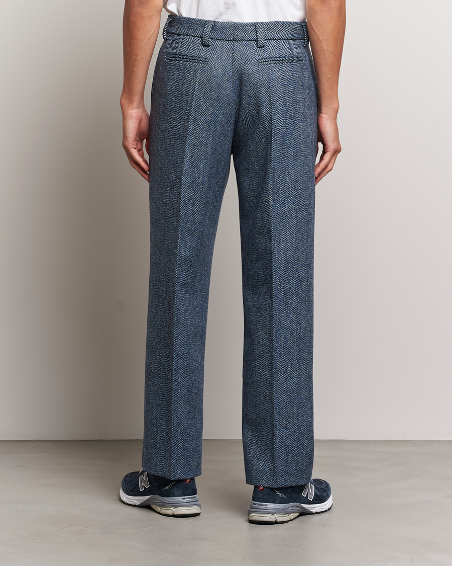 Hombres | Pantalones | Palmes | Pleated Wool Trousers Navy Herringbone