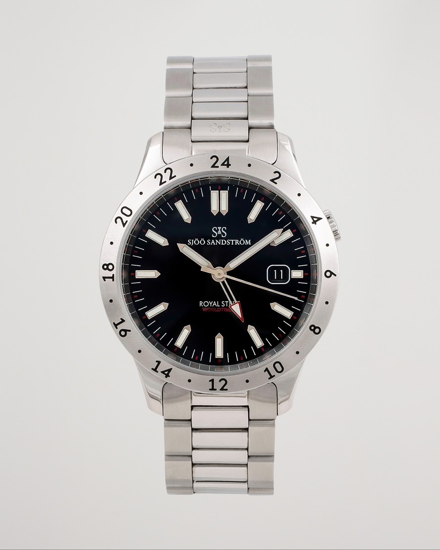 Hombres | Sjöö Sandström Pre-Owned Royal Steel Worldstimer 41mm SS-1841-WT Steel Black | Sjöö Sandström Pre-Owned | Royal Steel Worldstimer 41mm SS-1841-WT Steel Black