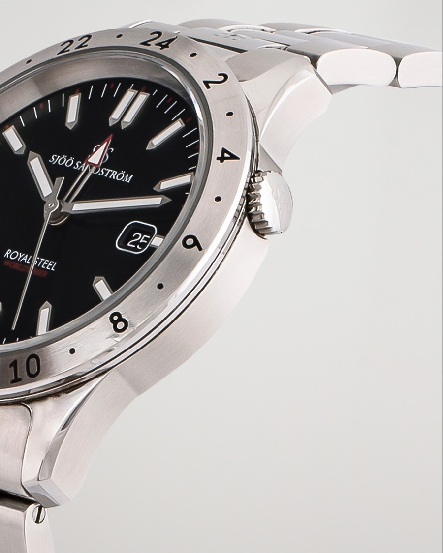 Hombres | Sjöö Sandström Pre-Owned Royal Steel Worldstimer 41mm SS-1841-WT Steel Black | Sjöö Sandström Pre-Owned | Royal Steel Worldstimer 41mm SS-1841-WT Steel Black