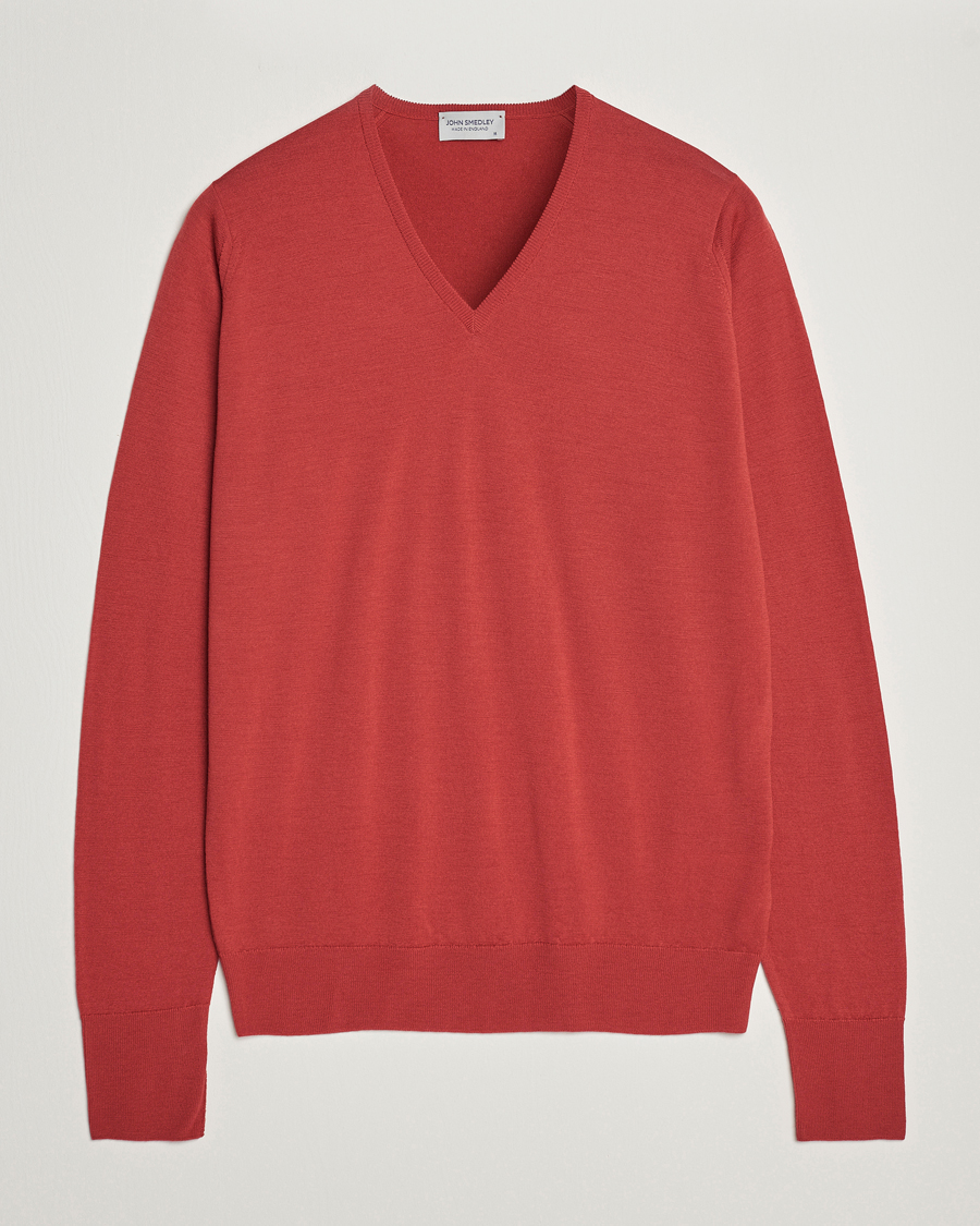 Hombres | Jerséis y prendas de punto | John Smedley | Bobby Extra Fine Merino V-Neck Pullover Redwood