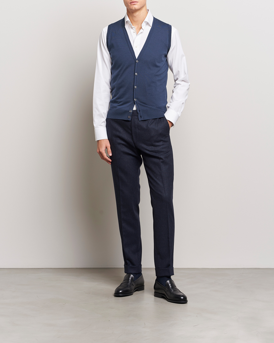 Hombres | Jerséis y prendas de punto | John Smedley | Huntswood Slim Fit Waistcoat Smoke Blue