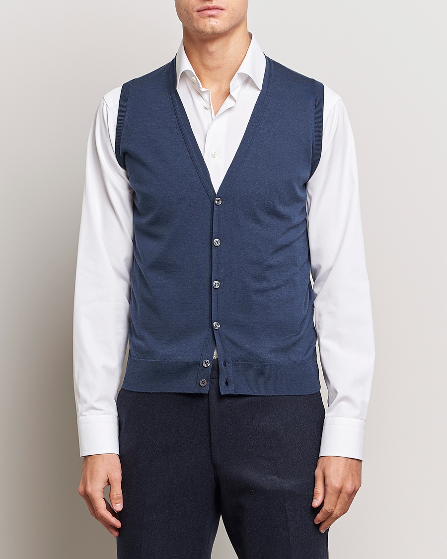 Hombres | Jerséis y prendas de punto | John Smedley | Huntswood Slim Fit Waistcoat Smoke Blue