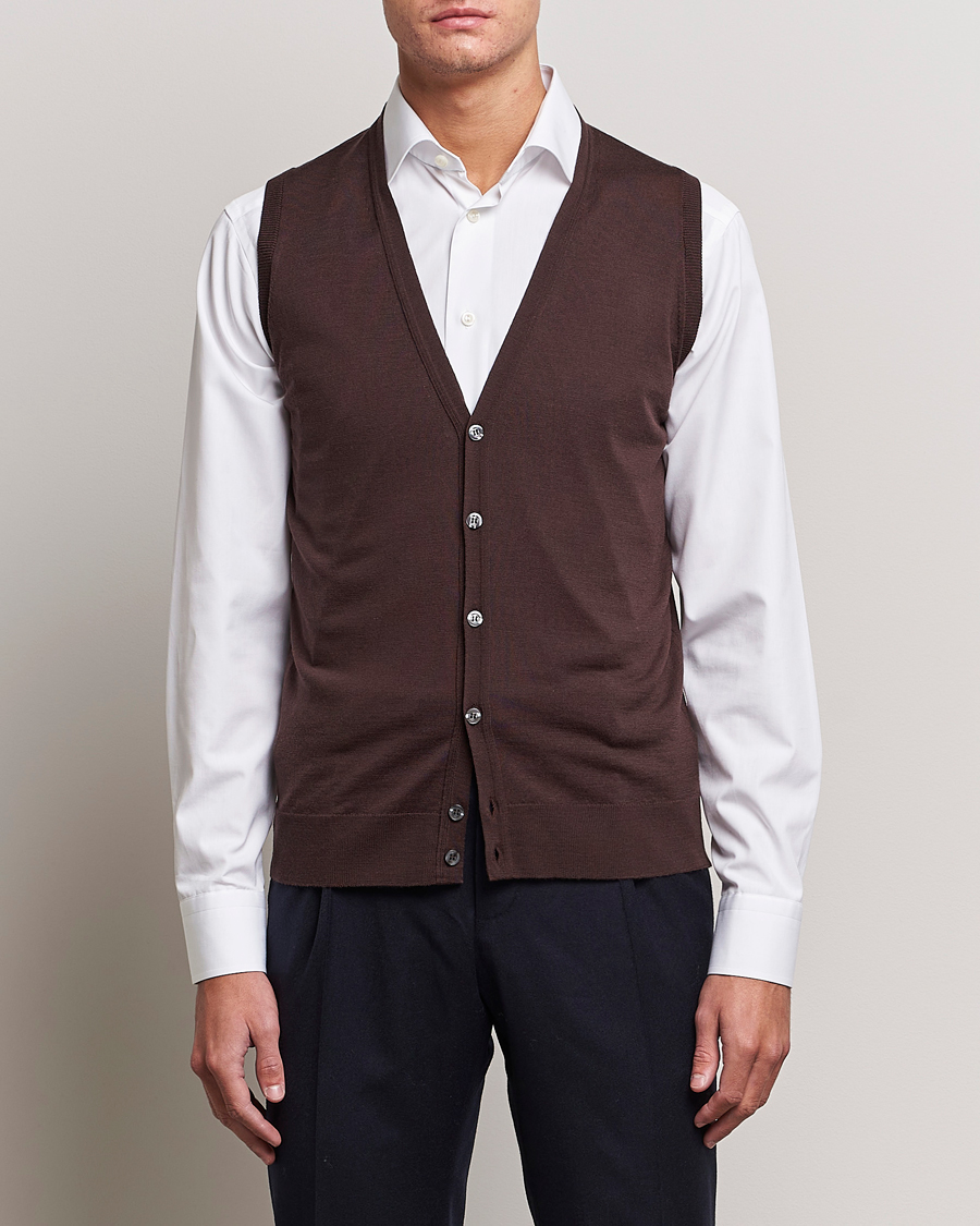 Hombres | Jerséis y prendas de punto | John Smedley | Huntswood Slim Fit Waistcoat Truffle Brown