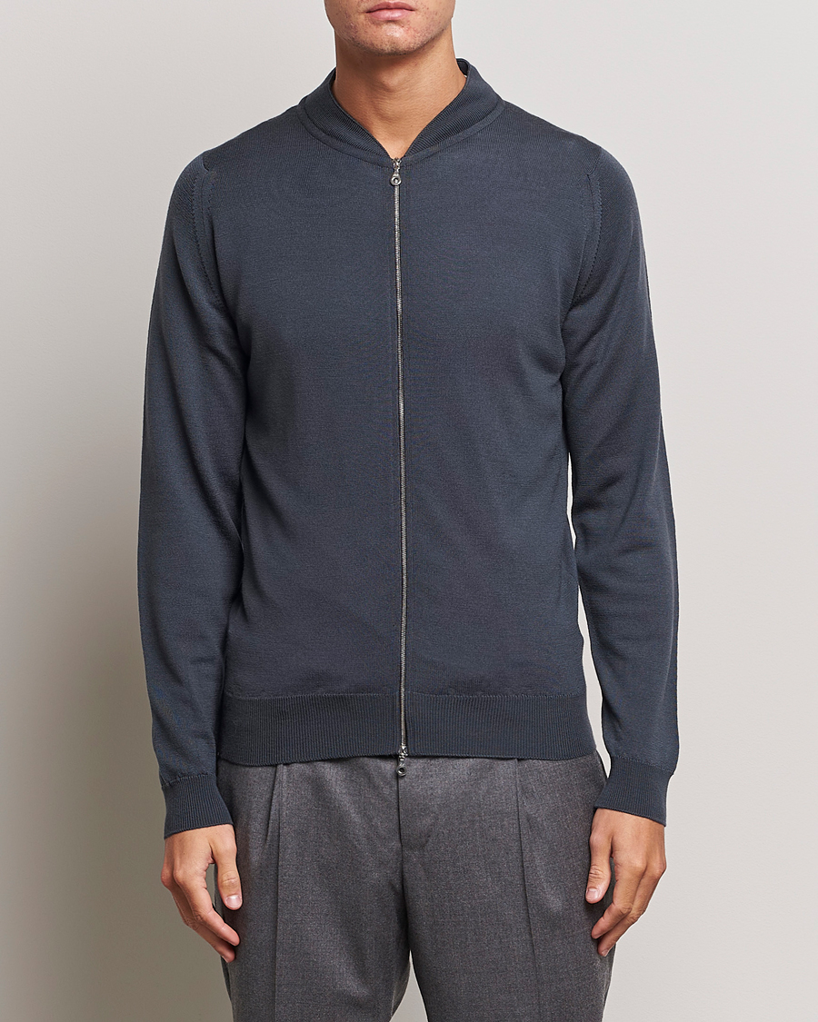 Hombres | Jerséis y prendas de punto | John Smedley | Maclean Extra Fine Merin Full Zip Slate Grey