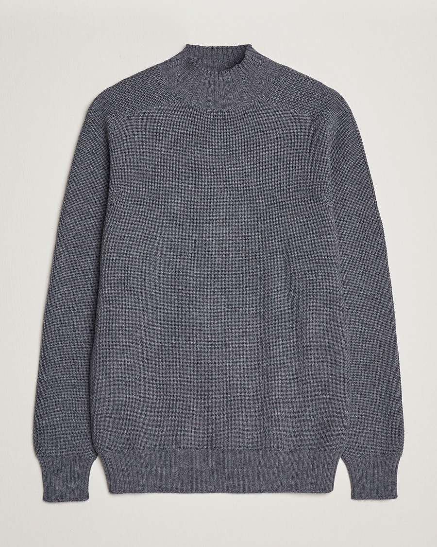 Hombres | Jerséis y prendas de punto | Gran Sasso | Rainwool Mock Neck Grey Melange