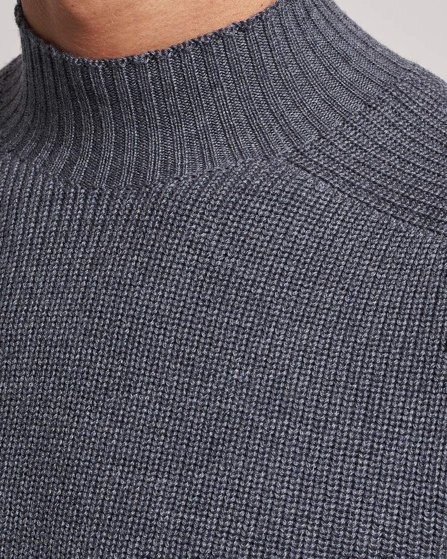 Hombres | Jerséis y prendas de punto | Gran Sasso | Rainwool Mock Neck Grey Melange