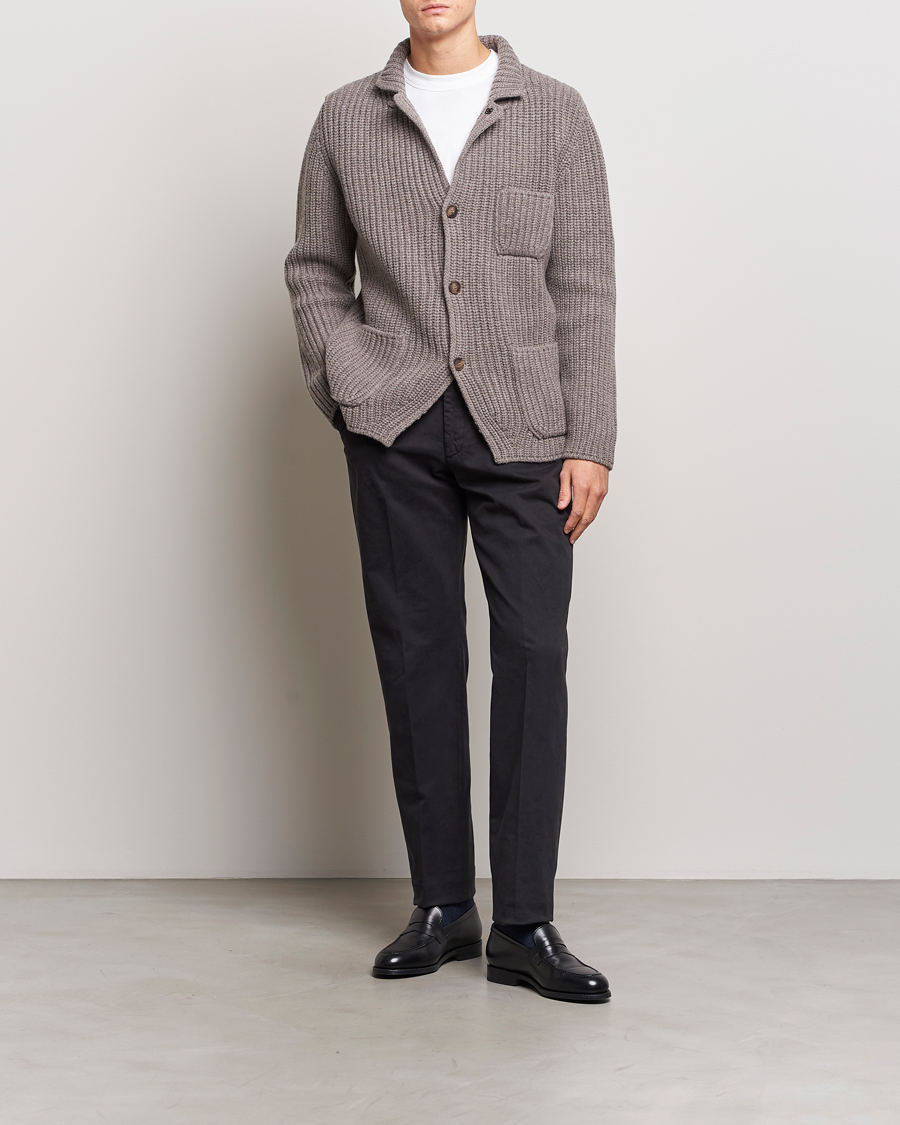 Hombres | Jerséis y prendas de punto | Gran Sasso | Heavy Wool Knitted Blazer Cardigan Taupe Melange