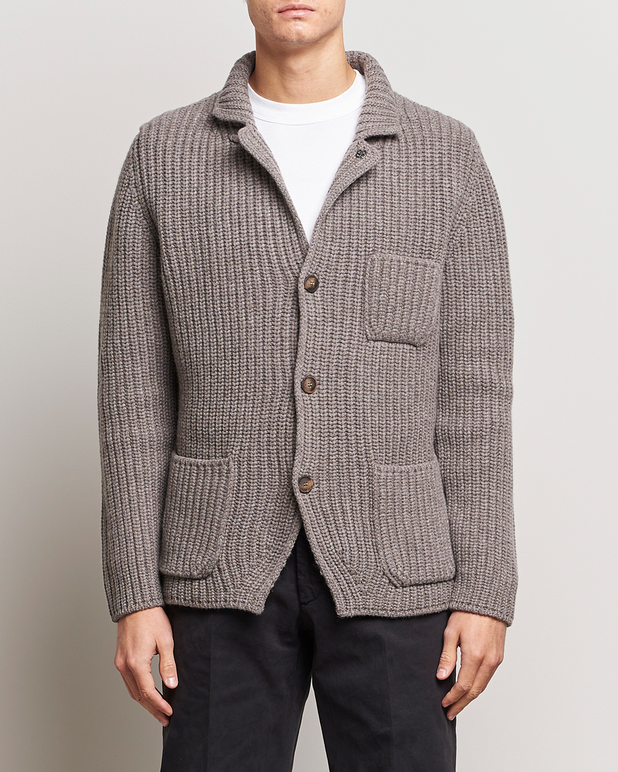 Hombres | Jerséis y prendas de punto | Gran Sasso | Heavy Wool Knitted Blazer Cardigan Taupe Melange