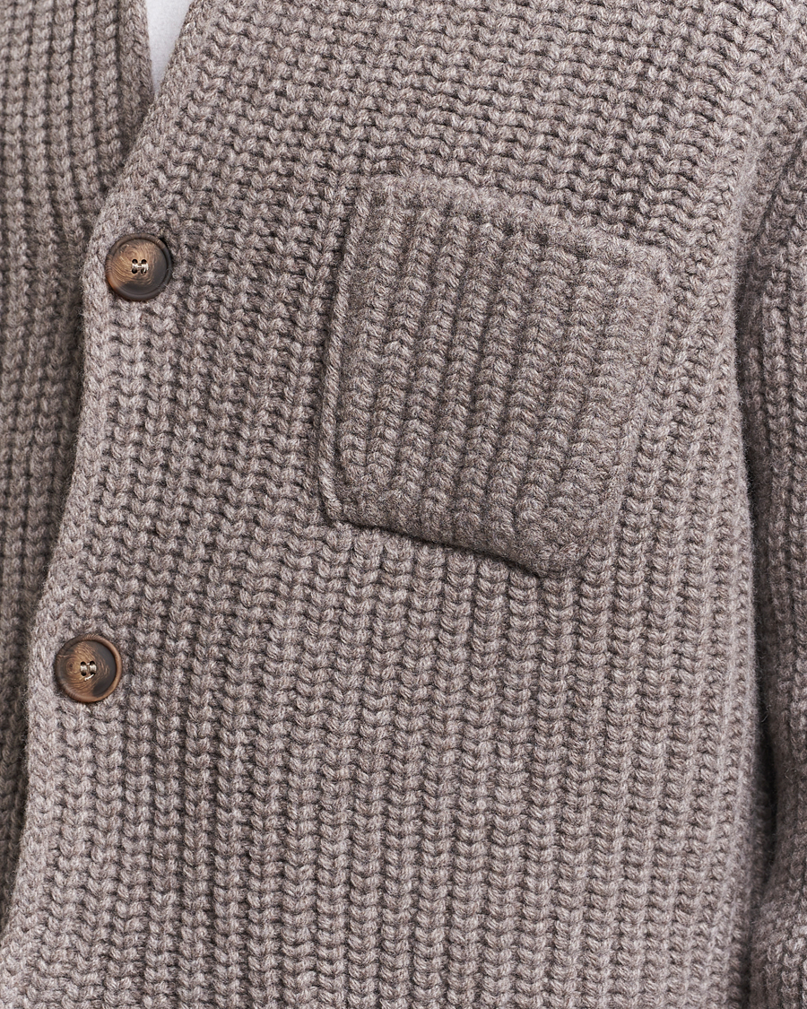 Hombres | Jerséis y prendas de punto | Gran Sasso | Heavy Wool Knitted Blazer Cardigan Taupe Melange