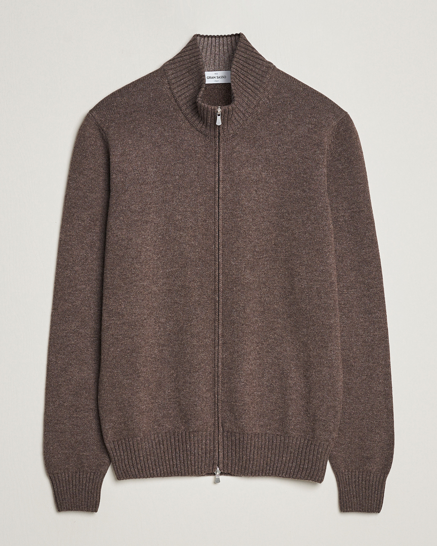 Hombres | Jerséis y prendas de punto | Gran Sasso | Wool/Cashmere Full Zip Brown Melange