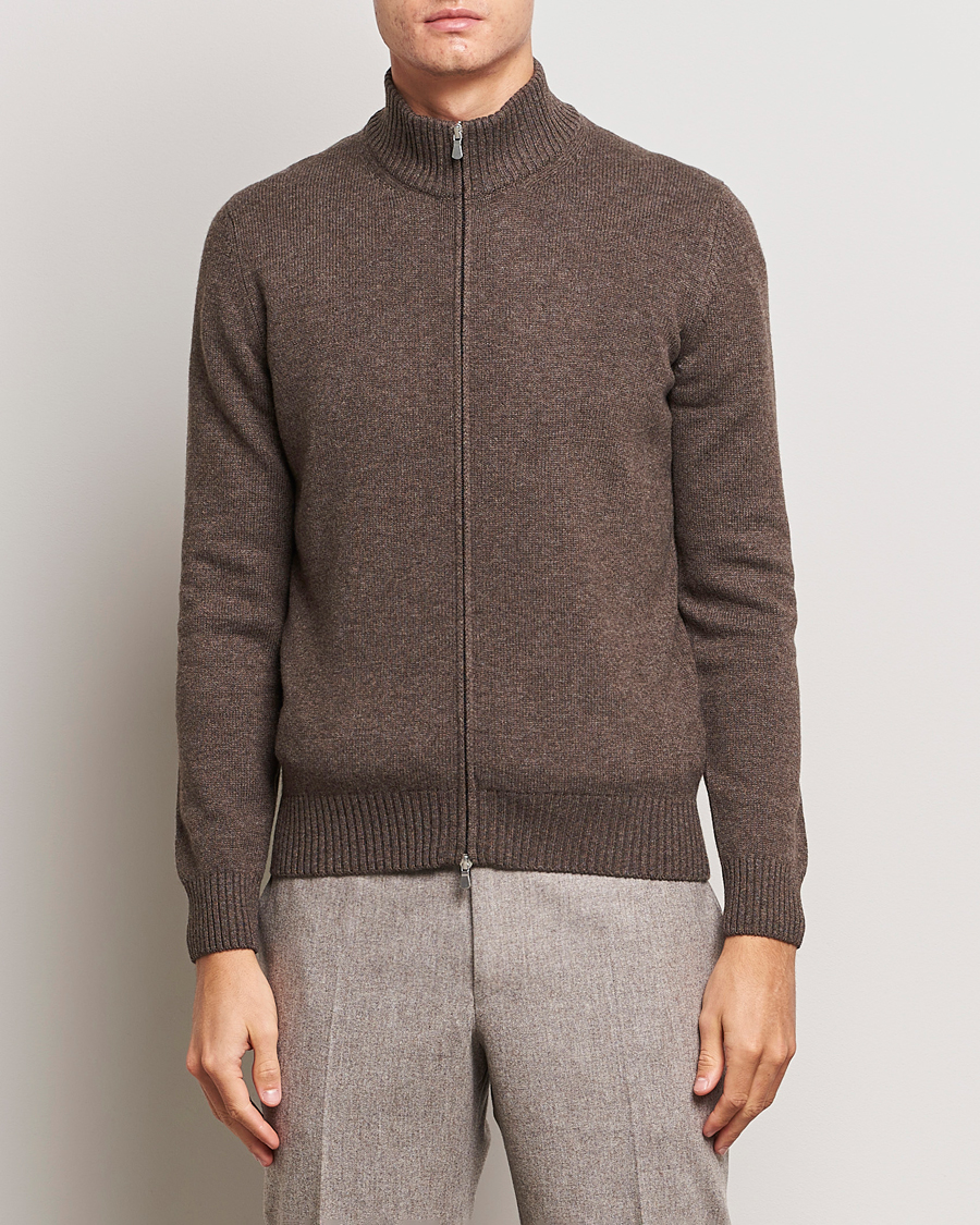 Hombres | Jerséis y prendas de punto | Gran Sasso | Wool/Cashmere Full Zip Brown Melange