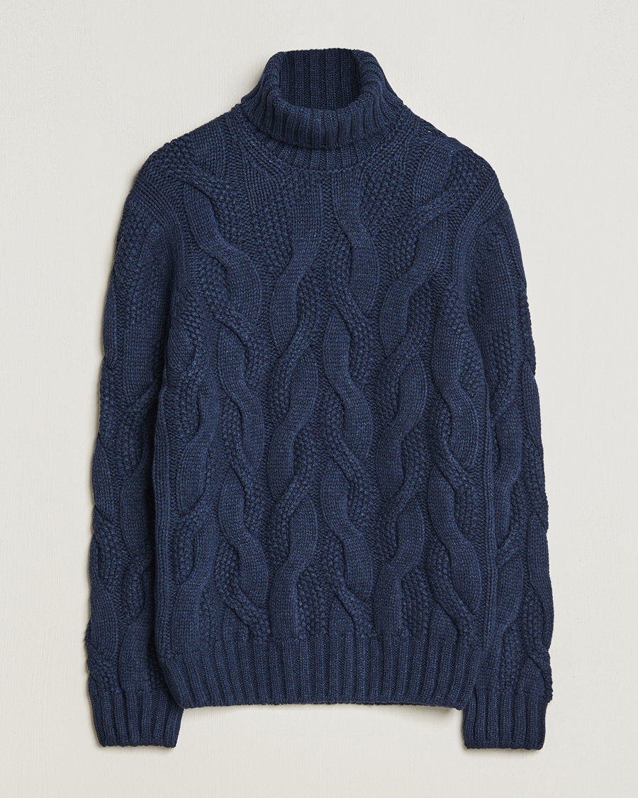 Hombres | Jerséis y prendas de punto | Gran Sasso | Wool/Cashmere Heavy Knitted Structured Polo Navy