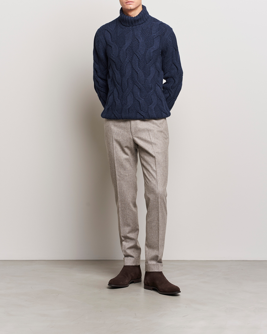 Hombres | Jerséis y prendas de punto | Gran Sasso | Wool/Cashmere Heavy Knitted Structured Polo Navy