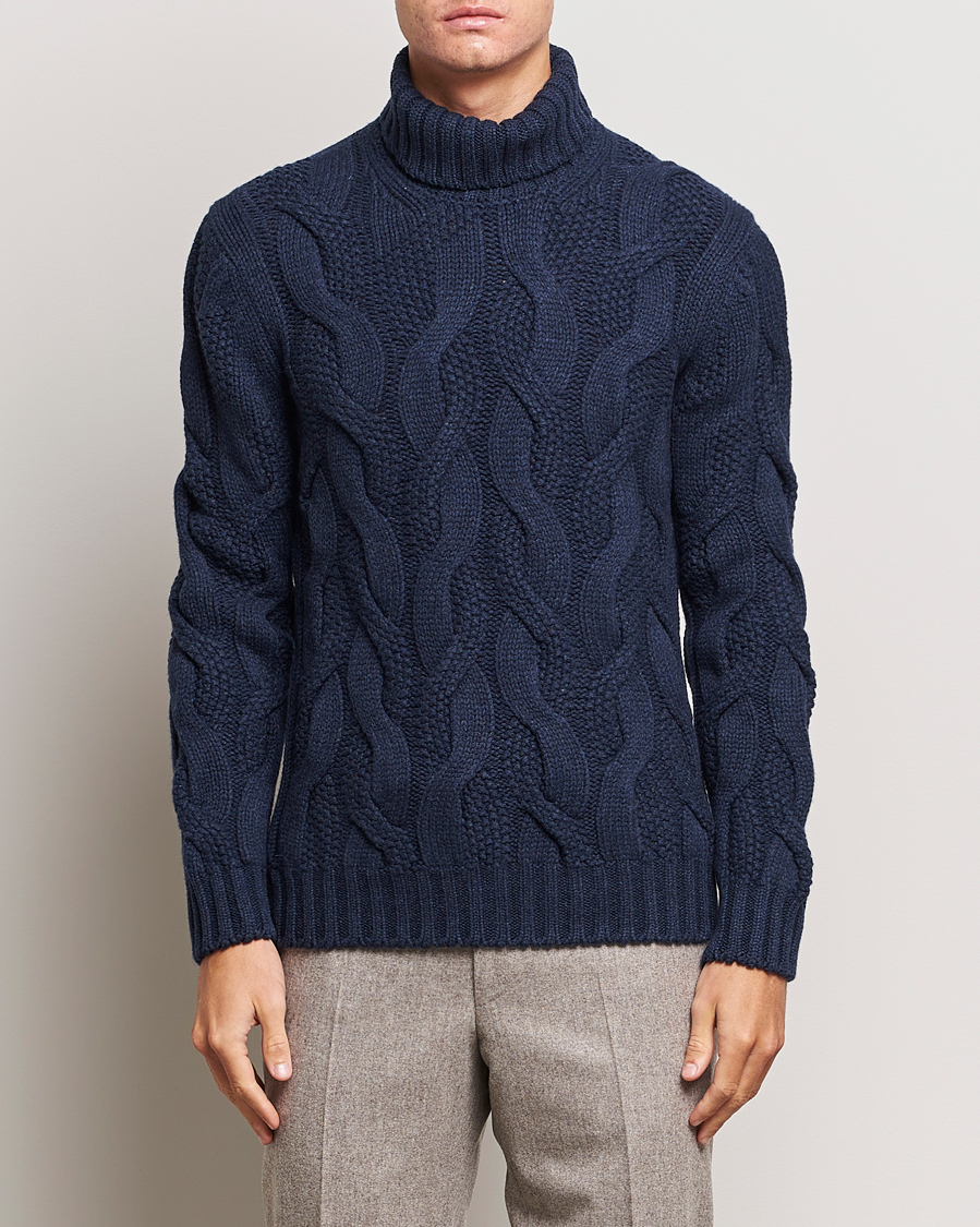 Hombres | Jerséis y prendas de punto | Gran Sasso | Wool/Cashmere Heavy Knitted Structured Polo Navy