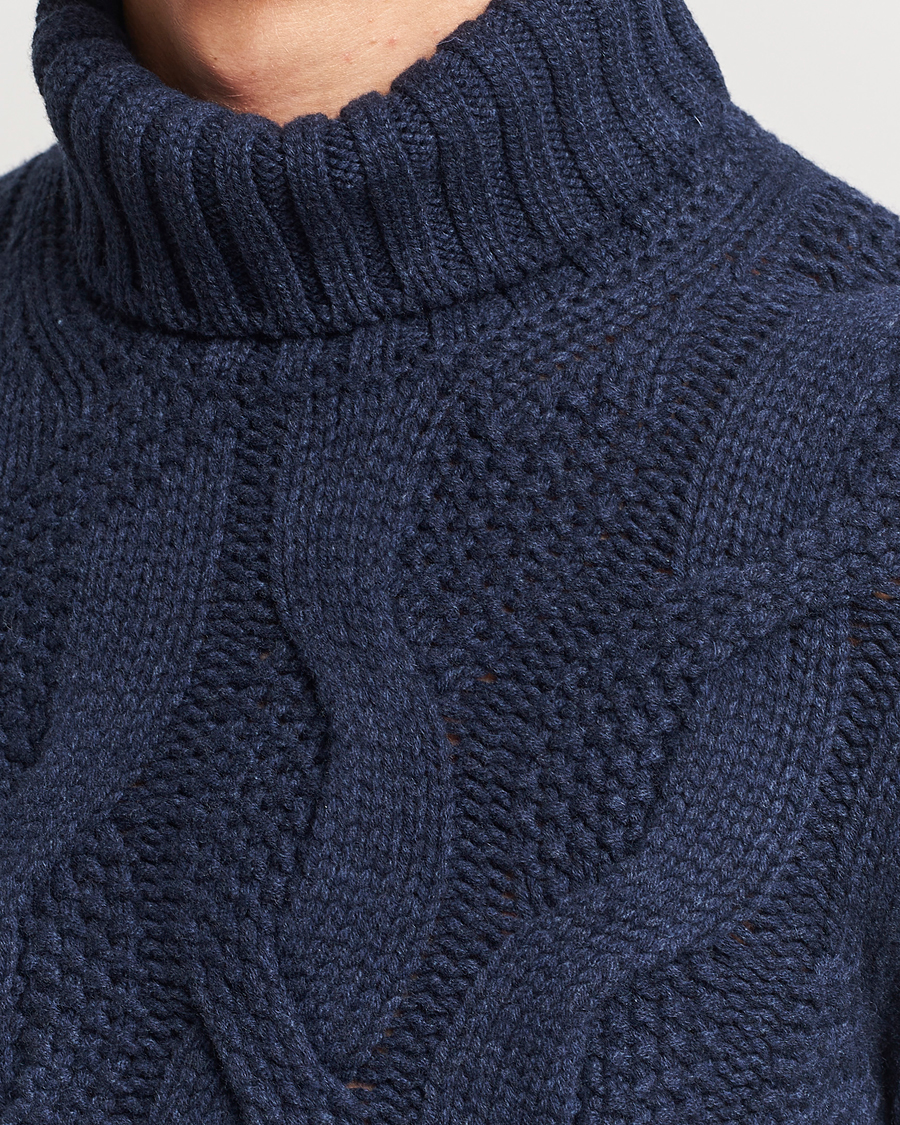 Hombres | Jerséis y prendas de punto | Gran Sasso | Wool/Cashmere Heavy Knitted Structured Polo Navy