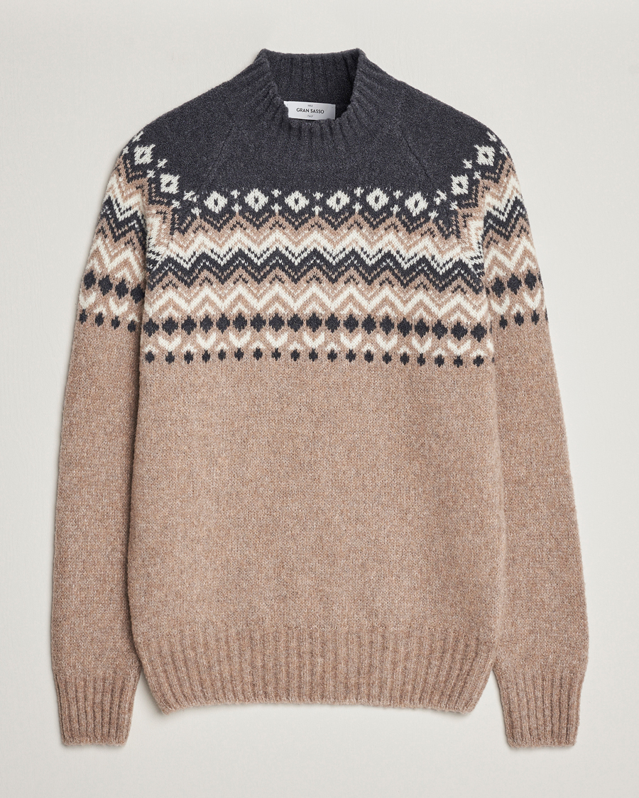 Hombres | Jerséis y prendas de punto | Gran Sasso | Aspen Wool Fairisle Crew Neck Sweater Beige/Grey