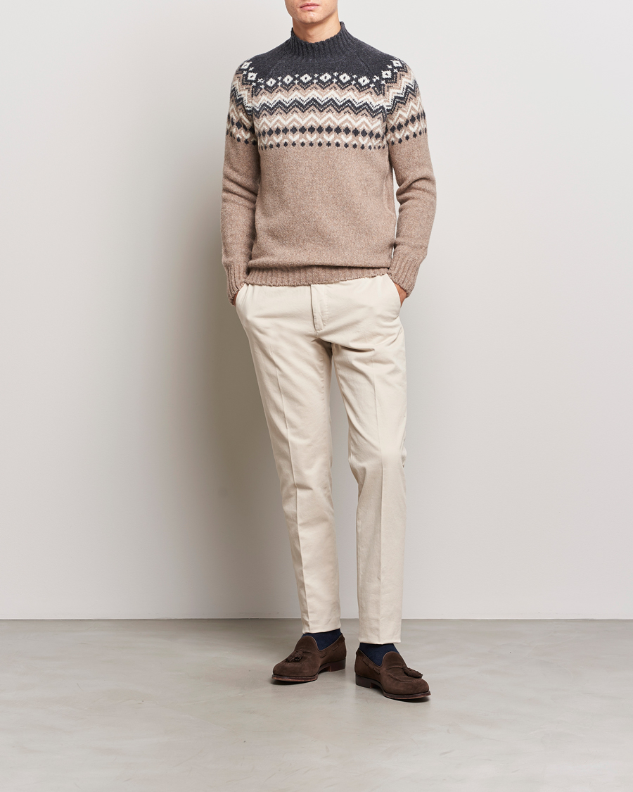 Hombres | Jerséis y prendas de punto | Gran Sasso | Aspen Wool Fairisle Crew Neck Sweater Beige/Grey