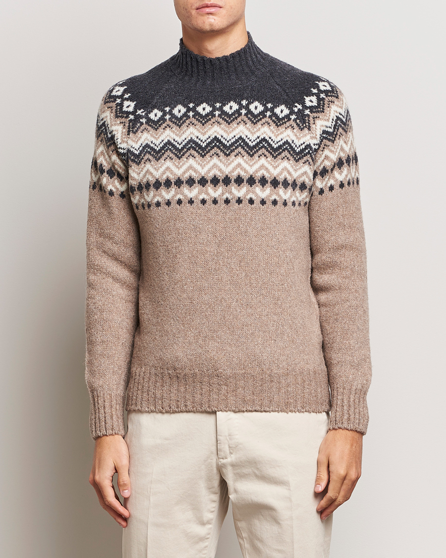 Hombres | Jerséis y prendas de punto | Gran Sasso | Aspen Wool Fairisle Crew Neck Sweater Beige/Grey