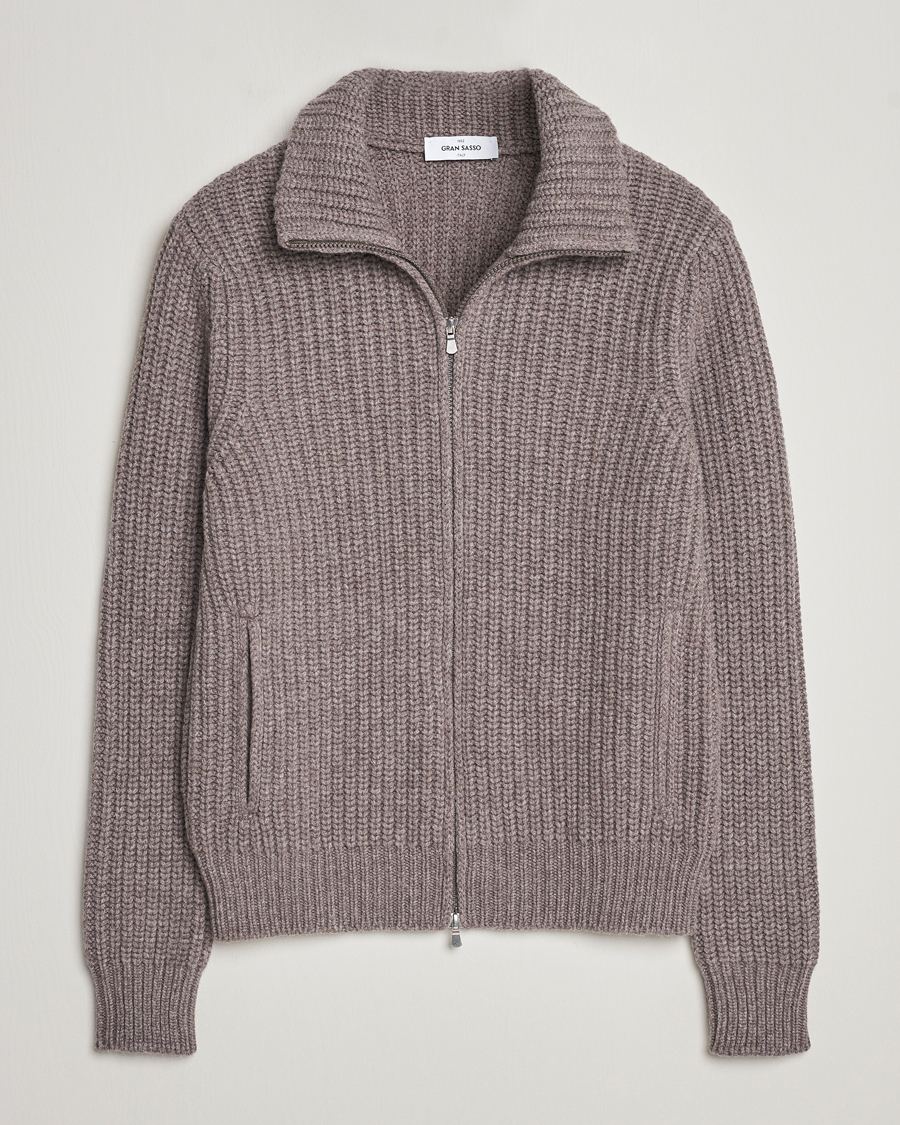 Hombres | Jerséis y prendas de punto | Gran Sasso | Wool/Cashmere Heavy Knitted Full Zip Taupe Melange