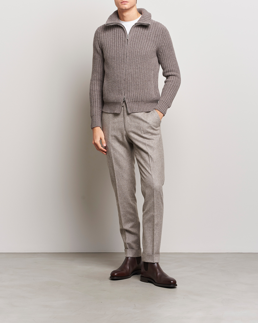 Hombres | Jerséis y prendas de punto | Gran Sasso | Wool/Cashmere Heavy Knitted Full Zip Taupe Melange